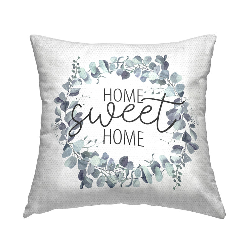 Coussin extérieur Sweet Home Greeting Blue Eucalyptus Botanicals par Kim Allen