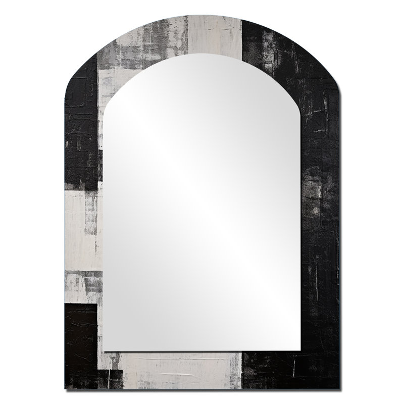 Abstract Ebony Echoes I - Abstract Shapes Asymmetrical Decorative Wall Mirror, Modern Arch Mirror, Printed Metal Art