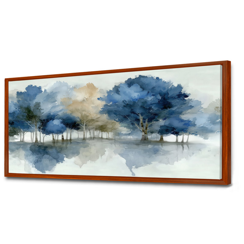 «Blue Gray Watercolor Maple Tree Forest In Canada», reproduction d'art sur toile bleu érable, H 28 po x l 60 po, Brun