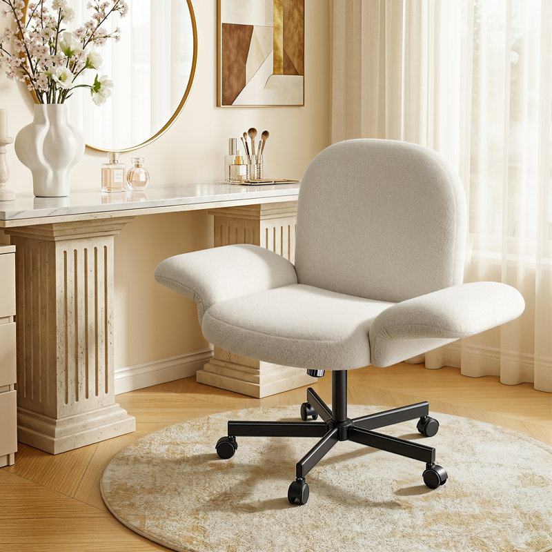 Chaise de bureau avec accoudoirs et roulettes réglables, fauteuil de coiffeuse avec grand coussin de siège, dossier réglable et tissu chenille doux; Convient aux chambres à coucher, aux bureaux et aux vestiaires.