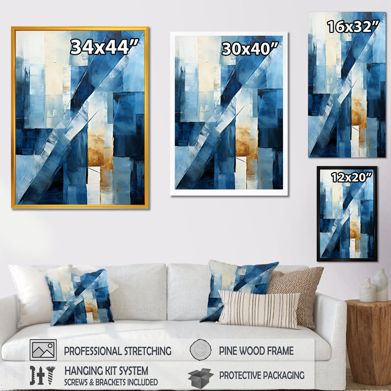 «Blue Nautical Shapes III - Coastal Minimalisme», art mural, Cadre flottant brun, H 20 po x l 12 po x P 1 po