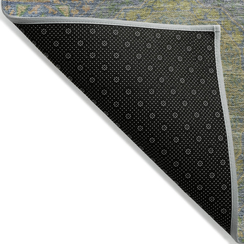Tapis bleu intérieur / extérieur lavable à la machine Xhevrie, Rectangle 10 pi x 14 pi