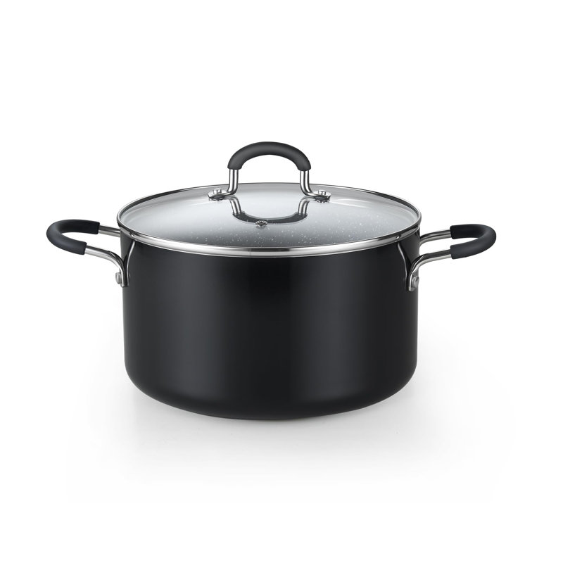 Marmite antiadhésive 6 pintes avec couvercle Cook N Home Professional, marmite avec poignée en silicone, marmite avec chauffage uniforme, batterie de cuisine à induction en aluminium de gros calibre, noir / marbre