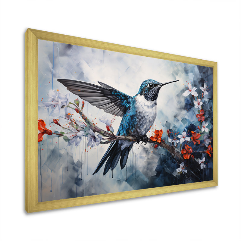 Colibri harmonie florale sur toile, Black Picture Framed, 12" H x 20" W