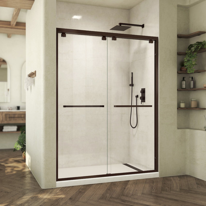 Oil Rubbed Bronze Frameless Sliding Shower Door with Clear Glass