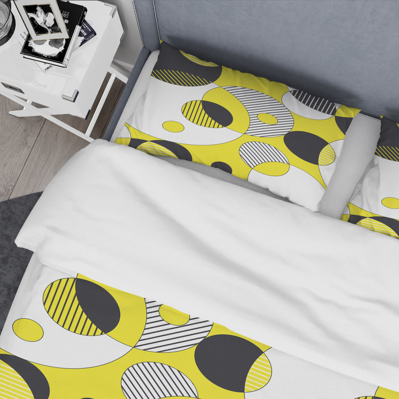 Ensemble de housse de couette à géométrie moyenne abstraite rétro, Housse de couette très grand + 2 taies décoratives