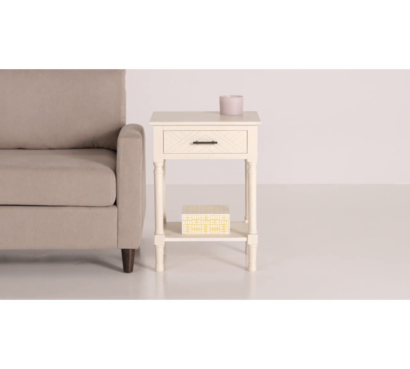 Peyton Black Wood Rectangular Storage End Table with Herringbone Pattern