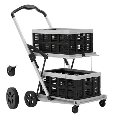 Collapsible Shopping Cart with Wheels Foldable for Grocery Black Gray, 200lbs Capacity Rolling Utility Cart, Storage Crate & Foot Brake, Portable Folding for Groceries, Warehouse, Supermarket