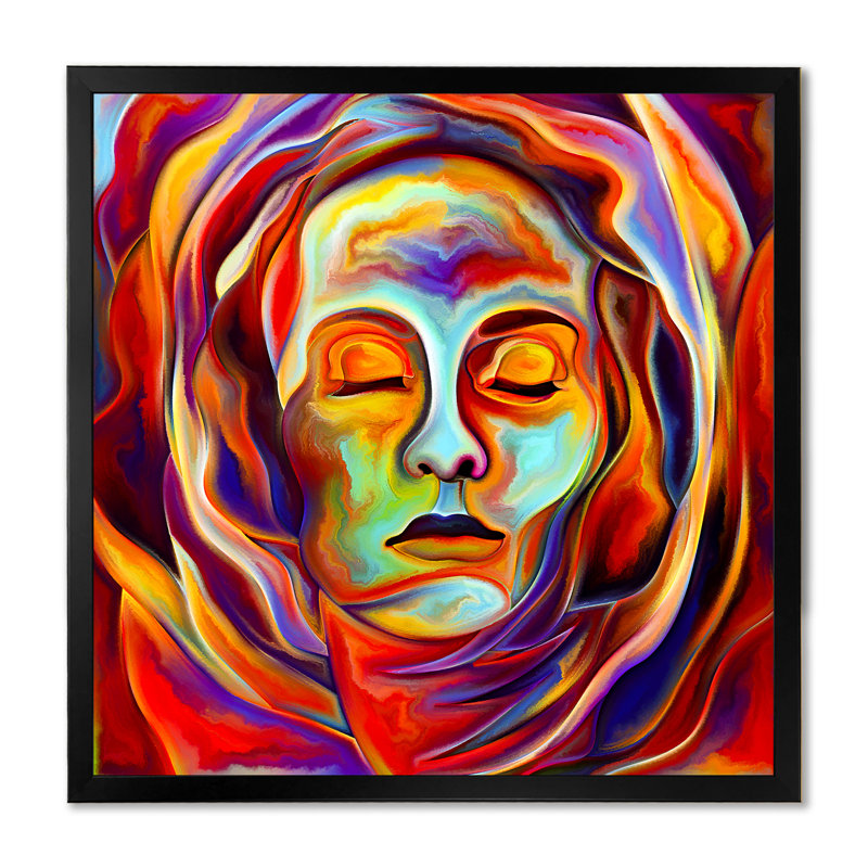 «Flowering Face Portrait Ii», reproduction d'art sur toile, H 36 po x l 36 po x P 1,5 po, Cadre photo noir