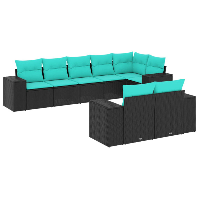  Ensemble de canapé de patio 8 pièces avec coussins en rotin de polyester noir