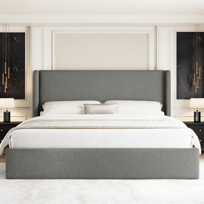 Upholstered Platform Bed With Wingback Headboard