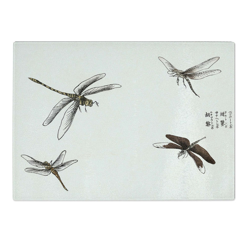 Glass Four Dragonflies by Morimoto Toko Chopping Board, 39 cm W x 28.5 cm L