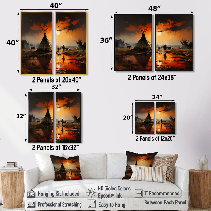 Tente de jeu orange orange embrassant la tradition II - Art mural amérindien, H 36 po x l 48 po, Noir