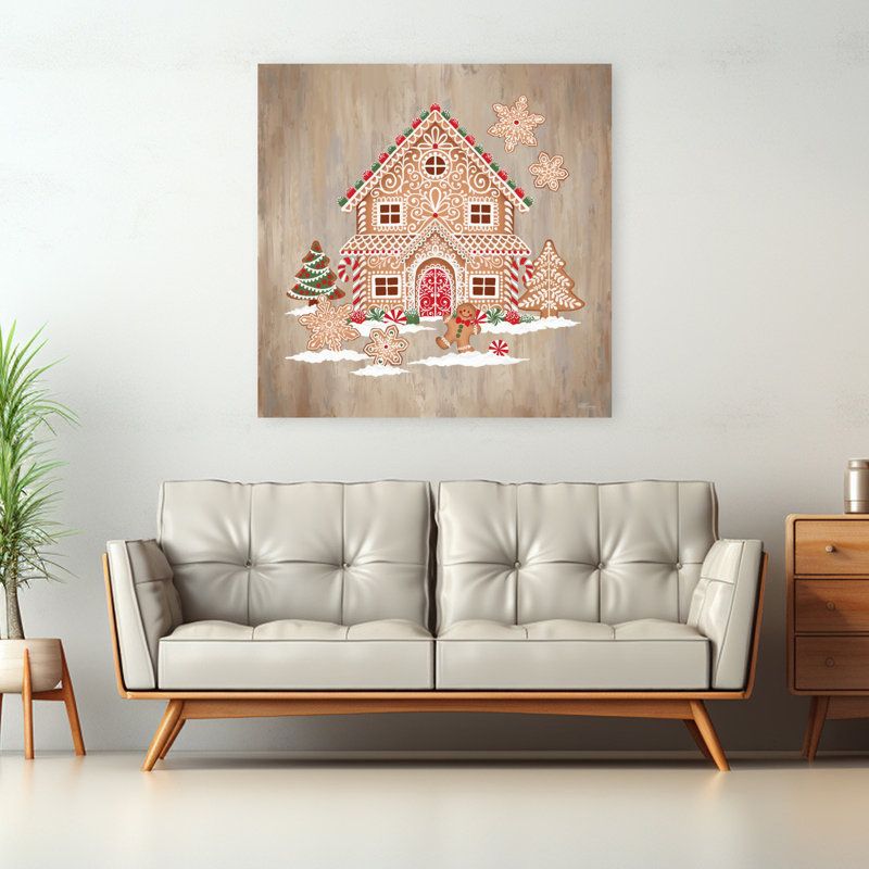 «Gingerbread Wonderland Playful Rustic Whimsical Winter», art mural, 48" H x 48" W
