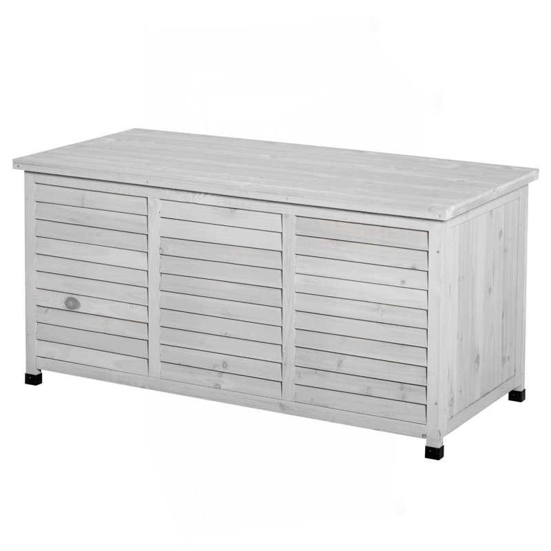 Boîte de rangement en bois 75 gallons, contenant de rangement extérieur avec espace d'aération et finition résistante aux intempéries, gris