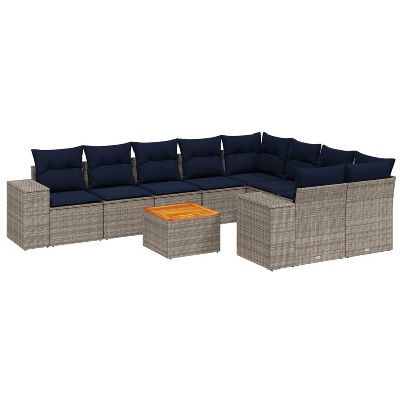  10 Piece Patio Sofa Set With Cushions Gray Poly Rattan