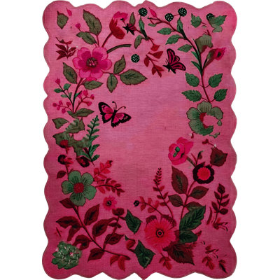 Shape Collection Pink Themed Floral Vine and Rose Patterned Modern Decorative Rug