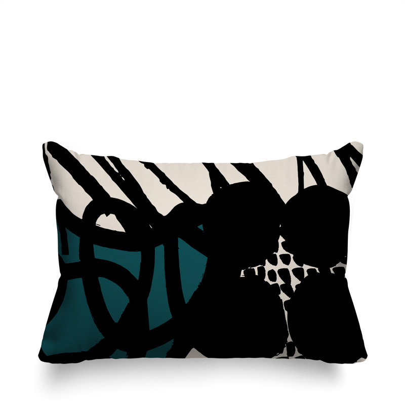 Coussin rectangulaire intérieur / extérieur Aloe, H 18 po x l 25 po, Émeraude / noir / blanc cassé