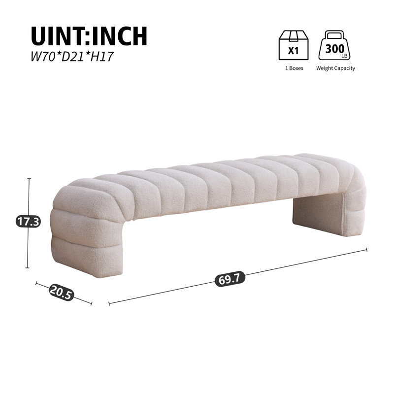 69.7"wide Modern Upholstered Bench, Ivory