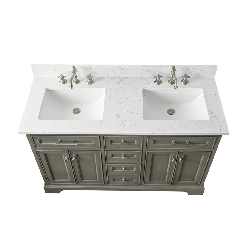 Thompson 54" W Double Bathroom Vanity, Silver Gray/Brushed Nickel