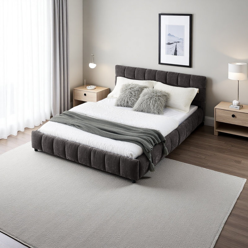 Queen Size Upholstered Bed ,Comfortable Upholstered Bed Frame, Chenille Fabric, With Headboard And Solid Bed Frame. With Drawer For Storage