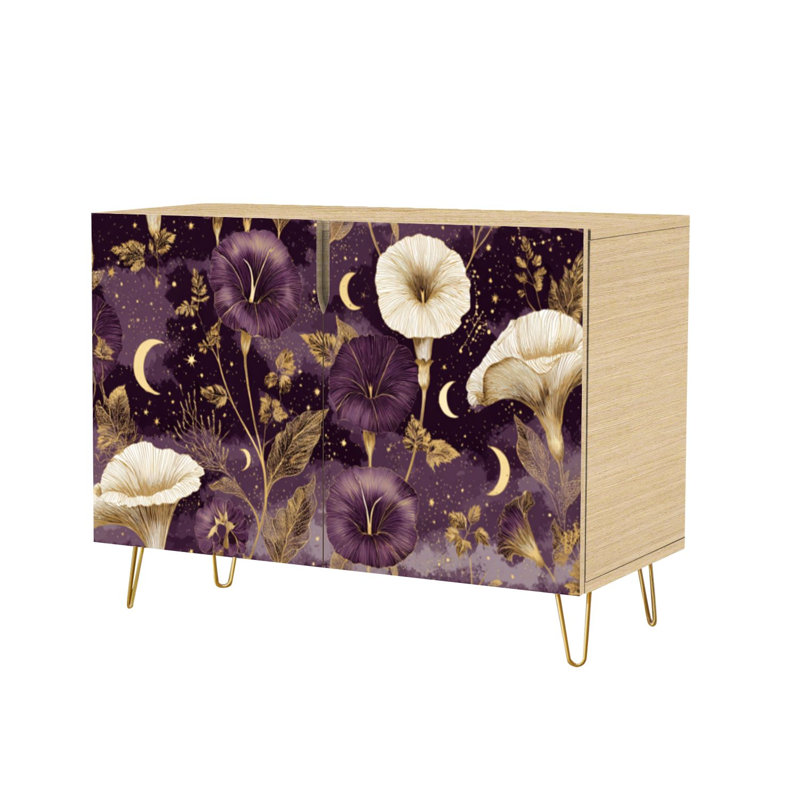 Buffet Buffet avec rangement Celestial Botanical Night Garden Floral avec 2 portes pour le salon et la cuisine