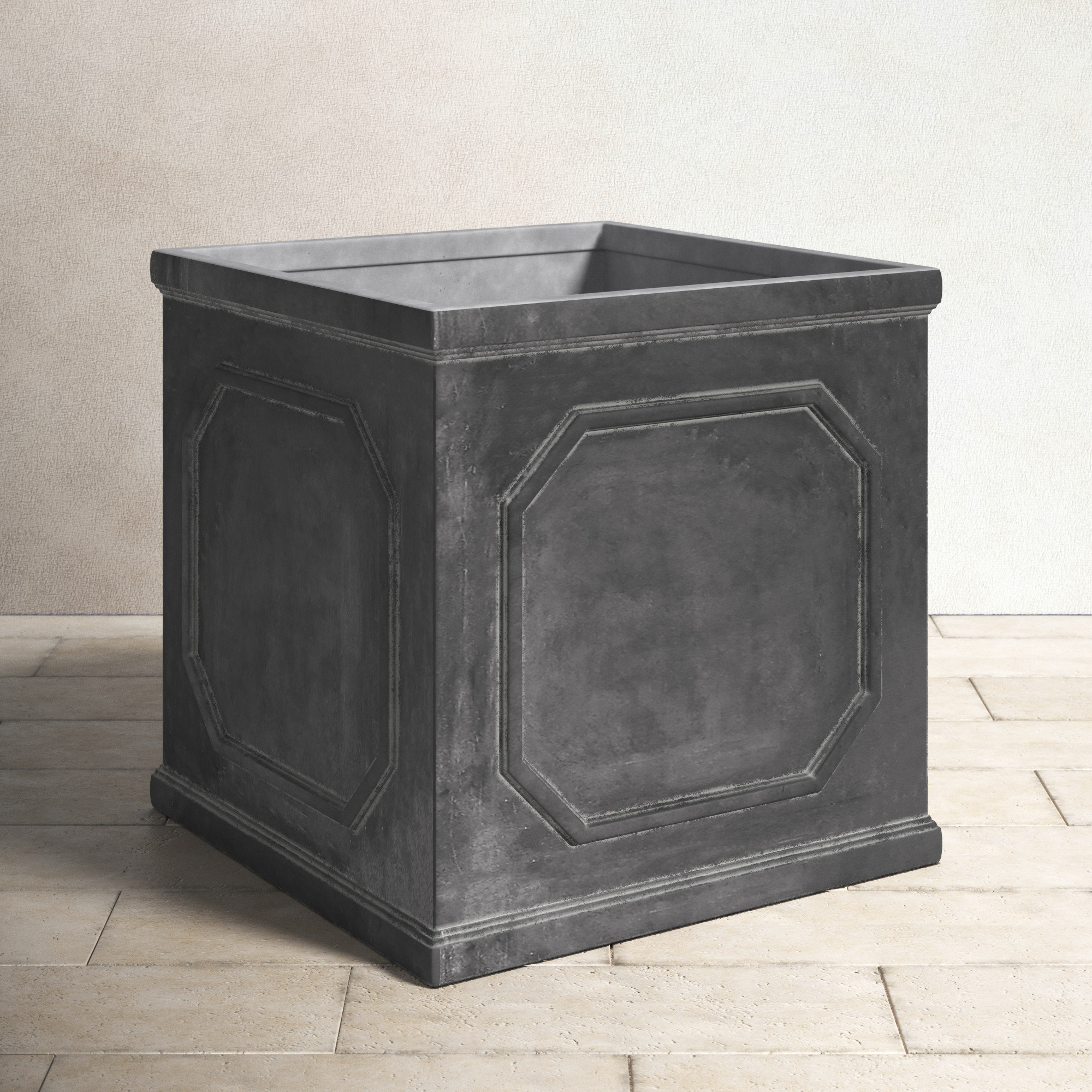 Coterie Vivero Fibreclay Chelsea Planter Box, Faux Lead, 25.25'' H x 25.25'' W x 25.25'' D