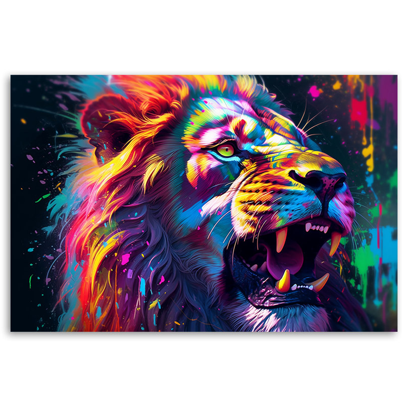 Lion Neon Abstraction - No Frame Print on Canvas, 70cm H x 100cm W