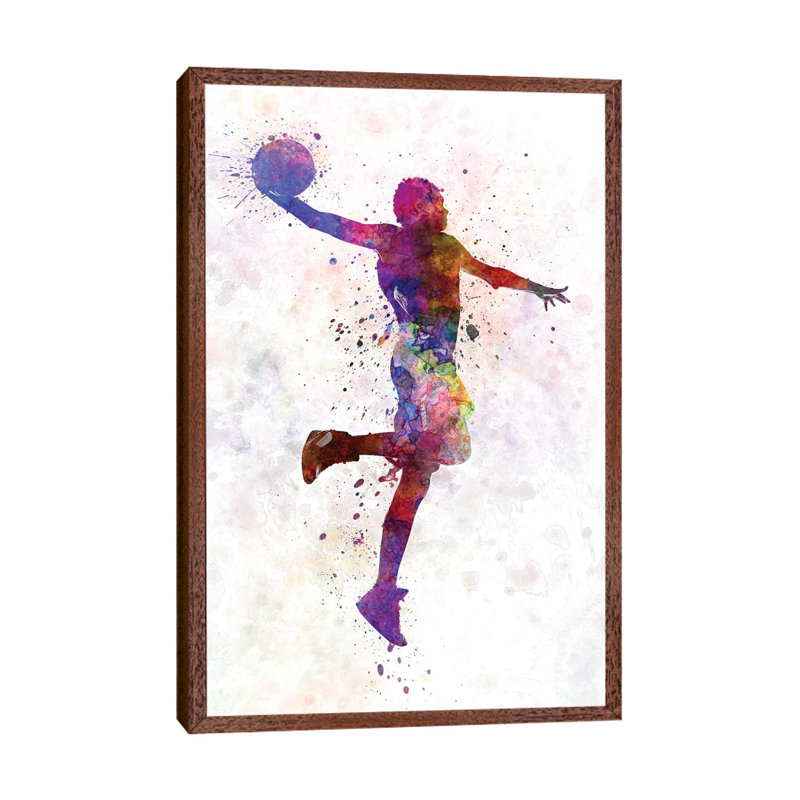 Young Man Basketball Player One Hand Slam Dunk by Paul Rommer - Painting on Canvas, 101.6 cm H x 66.04 cm W