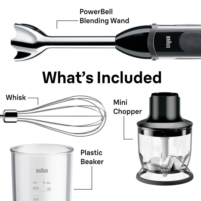 Braun MultiQuick 5 Vario Hand Blender with 21 Speeds, Whisk, and 1.5-Cup Chopper