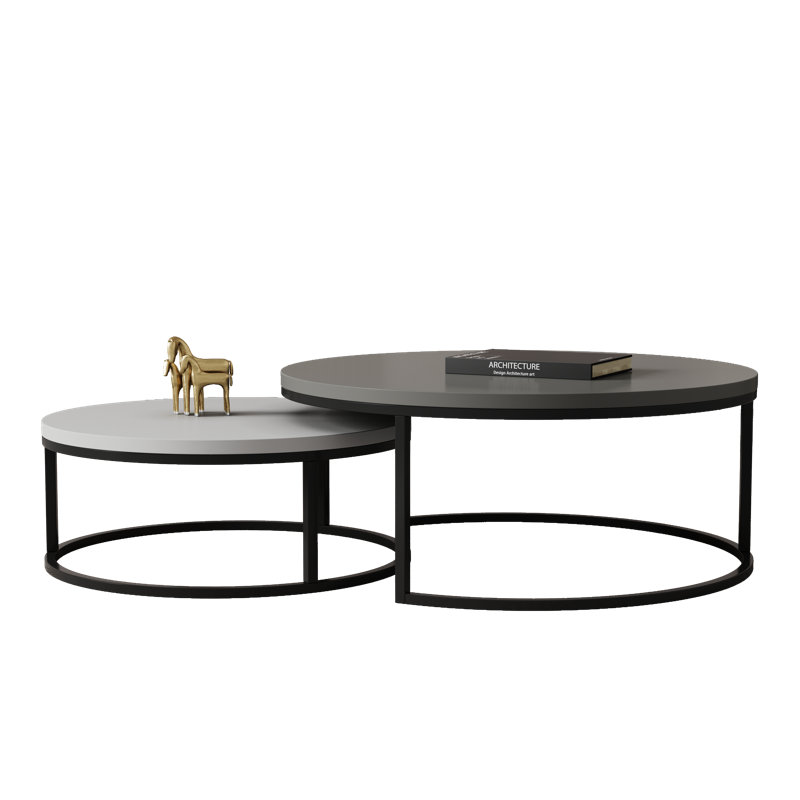 Set of 2 Nesting Coffee Tables for Small Spaces, 80cm Large & 60cm Small Round Table with Metal Frame, Ideal for Flats, Rentals (Grey & Walnut Options)，Fast Dispatch From UK Warehouse — 2 Working Days