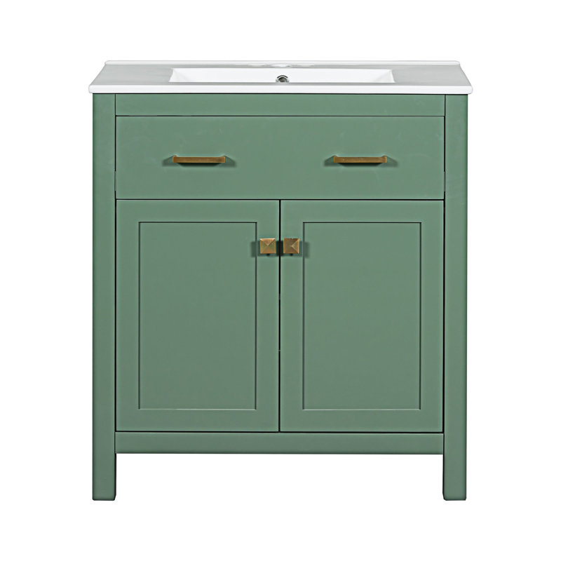 Ensemble de meuble-lavabo double, Vert, Doré