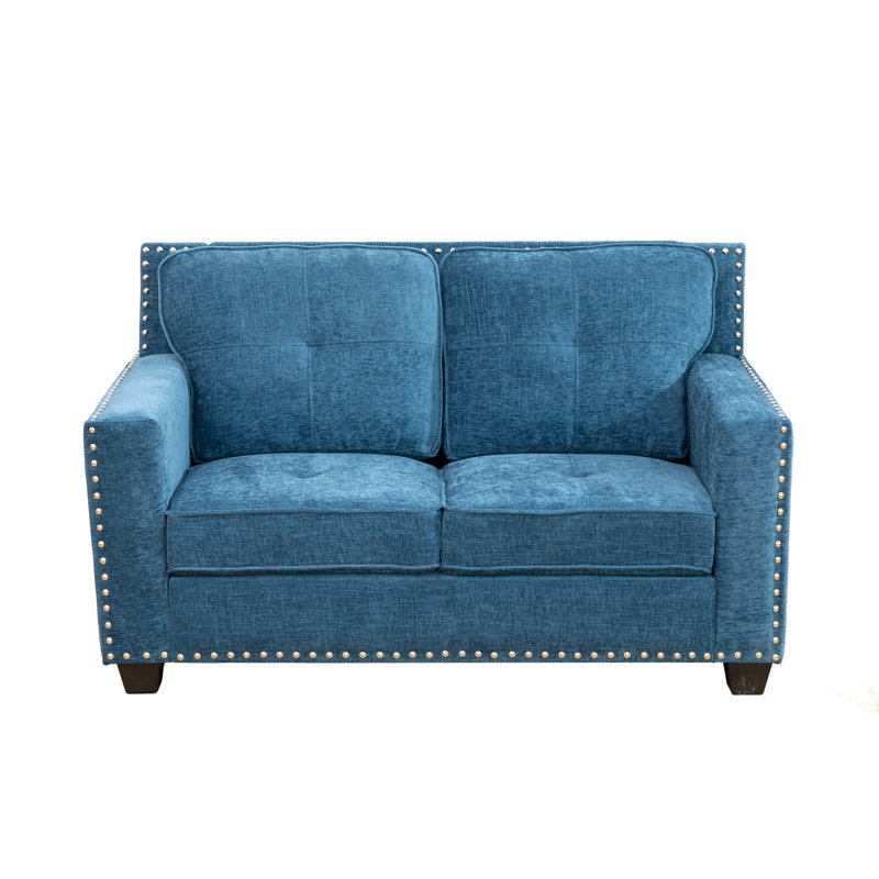 Ruthia Upholstered 57'' Loveseat, Blue Linen