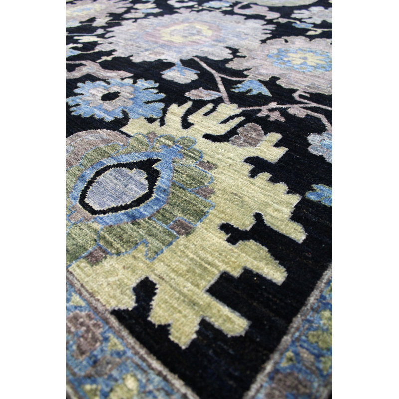 Harshang Floral Area Rug in Black, Rectangle 8'2" x 9'9"