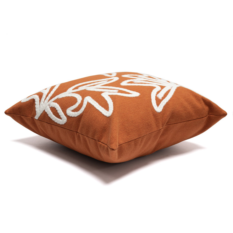Orange Embroidered Round Polyester Indoor/Outdoor Pillow
