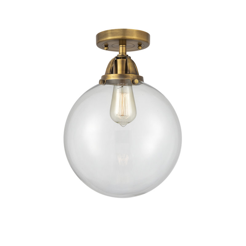 Plafonnier semi-encastré en verre à DEL, Laiton brossé, Transparent, H 15,25 po x l 12 po x P 12 po