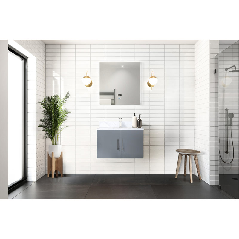 30 po Miroir à DEL, meuble-lavabo gris foncé avec marbre, robinet - aux dommages et charme charmant avec attrait fascinant