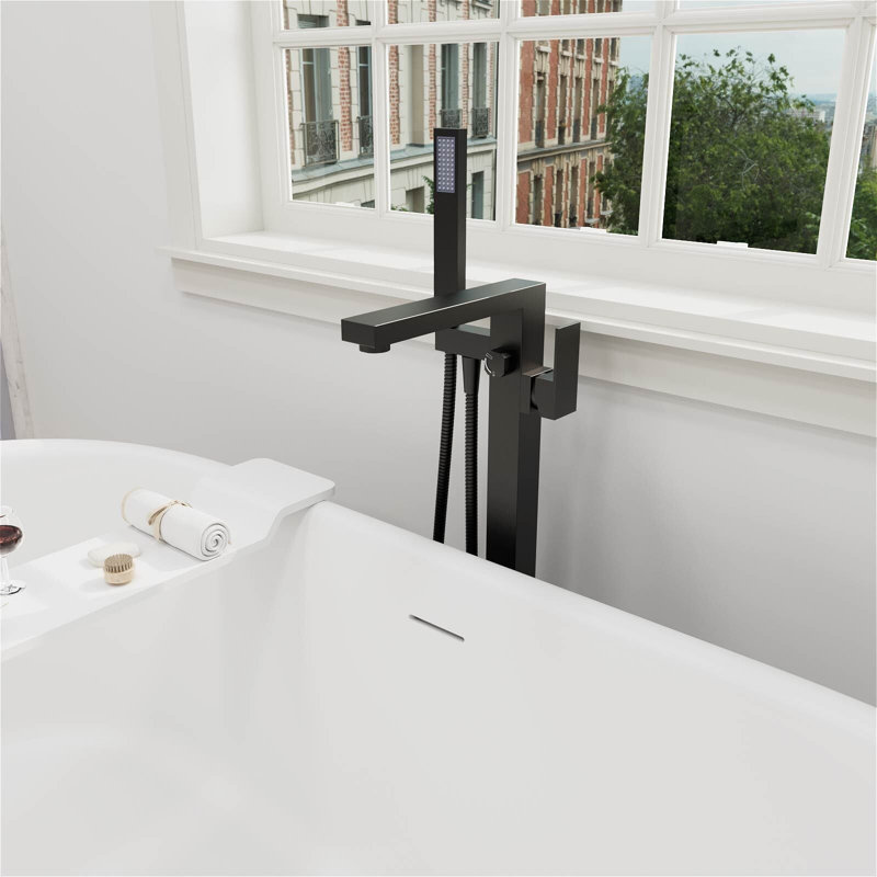 Robinet de baignoire à fixation au plancher à poignée simple - noir mat