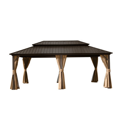 12' X 18' Gazebo With Galvanized Steel Canopy, Aluminum Structure. Snow And Rain Design. Brown 12X18ft Frame & Roof. To Rust Damage.