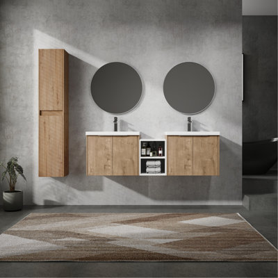 Meuble-lavabo 60 po avec armoire latérale et lavabo - matériaux de qualité, portes silencieuses et armoire spacieuse