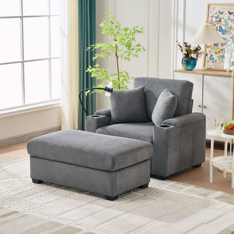 Chaise longue d'intérieur avec repose-pieds et rangement, Gris