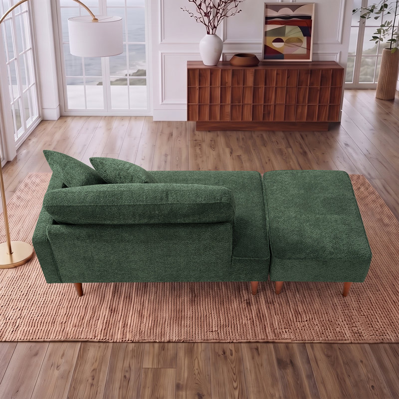 Chaise longue et tabouret rembourrés Mashawna, Vert bouclé