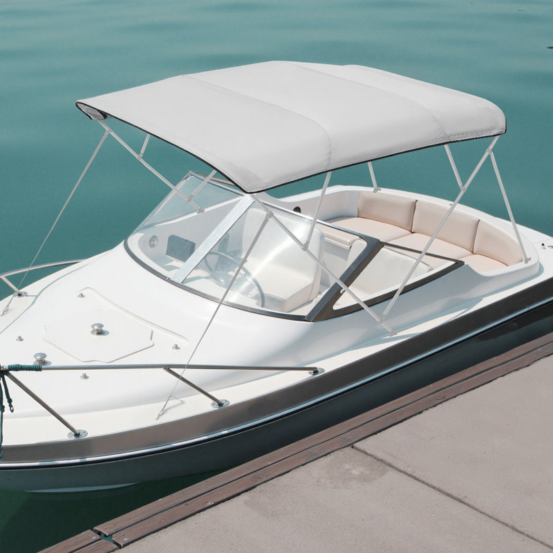 Auvent de remplacement pour toit 4 places à 4 arceaux, 8 pi de long, auvent de bateau imperméable durable de qualité marine 600D avec botte de rangement, auvent à fermeture à glissière facile à installer, L 96 po x l (91 à 96 po), gris (sans cadre)