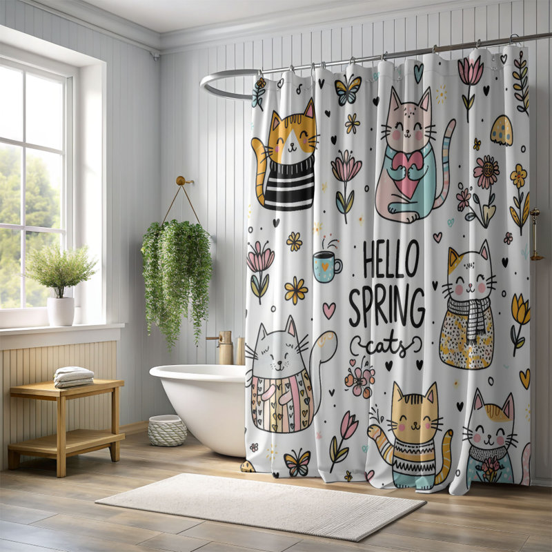 Cats in Bloom - Rideau de douche standard 1 pièce, H 74 po x l 71 po