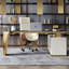 62,8 po. Blanc beige + pierre frittée en L doré + bois manufacturé + bureau en acier inoxydable avec 3 tiroirs-109812196-109812192-109812195