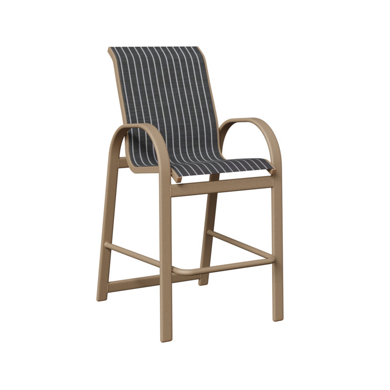 Chaise de bar Cazares, Chêne veiné de bois, Whisper rayé bleu marine
