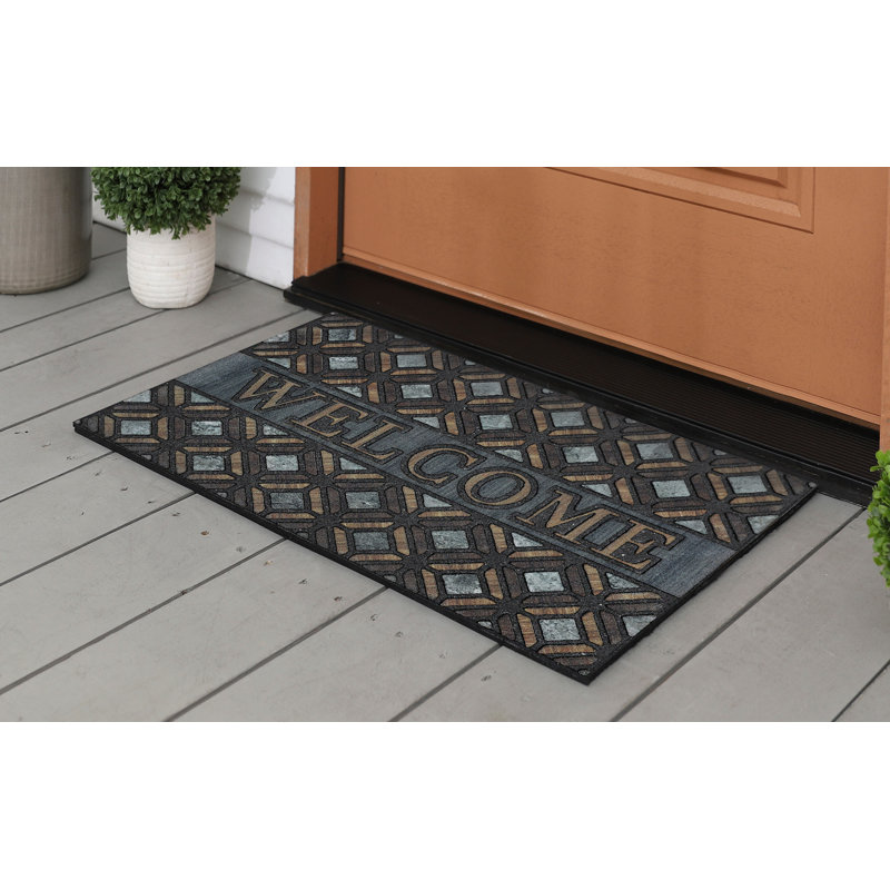 Tapis d'extérieur antidérapant en caoutchouc recyclé à motif géométrique Arakel Welcome