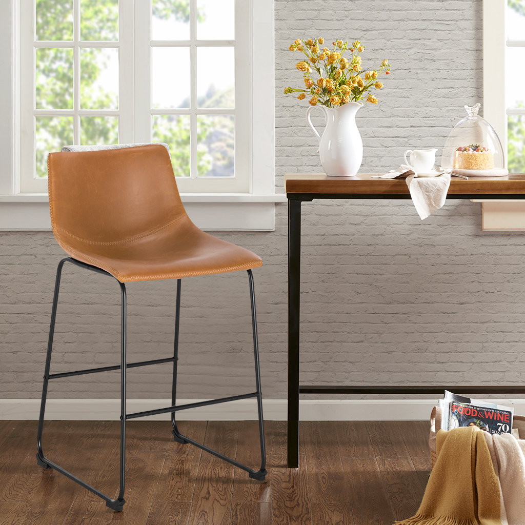 Bela 24" Bar Stool, Tan Faux Leather