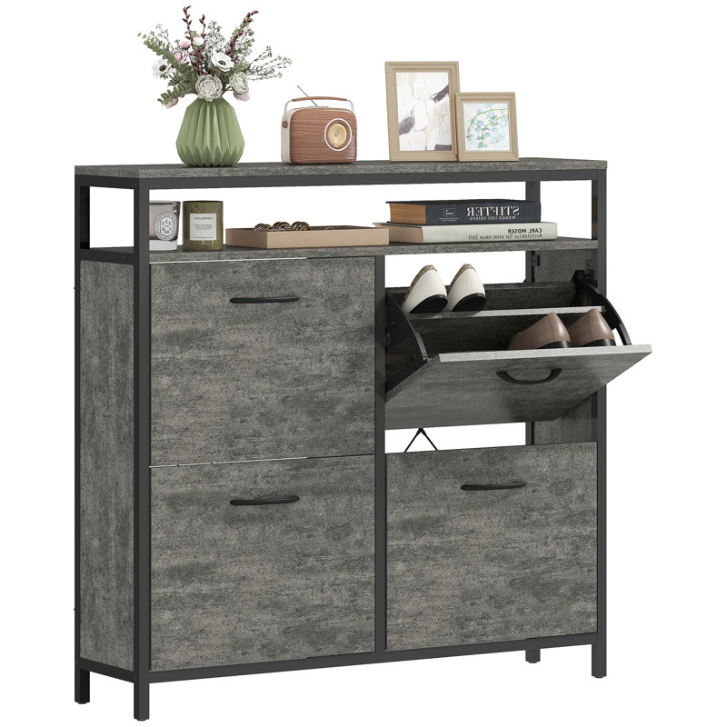 20 Pair Shoe Storage Cabinet, Cement Grey