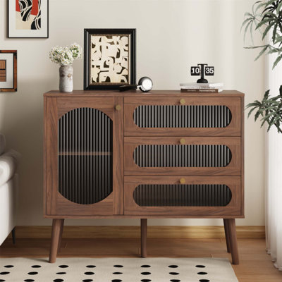Sturdy Wooden Accent Cabinet With 3 Drawers And Door, Spacious Storage For Living Room And Entryway